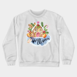 Watercolor Christmas Gingerbread house Crewneck Sweatshirt